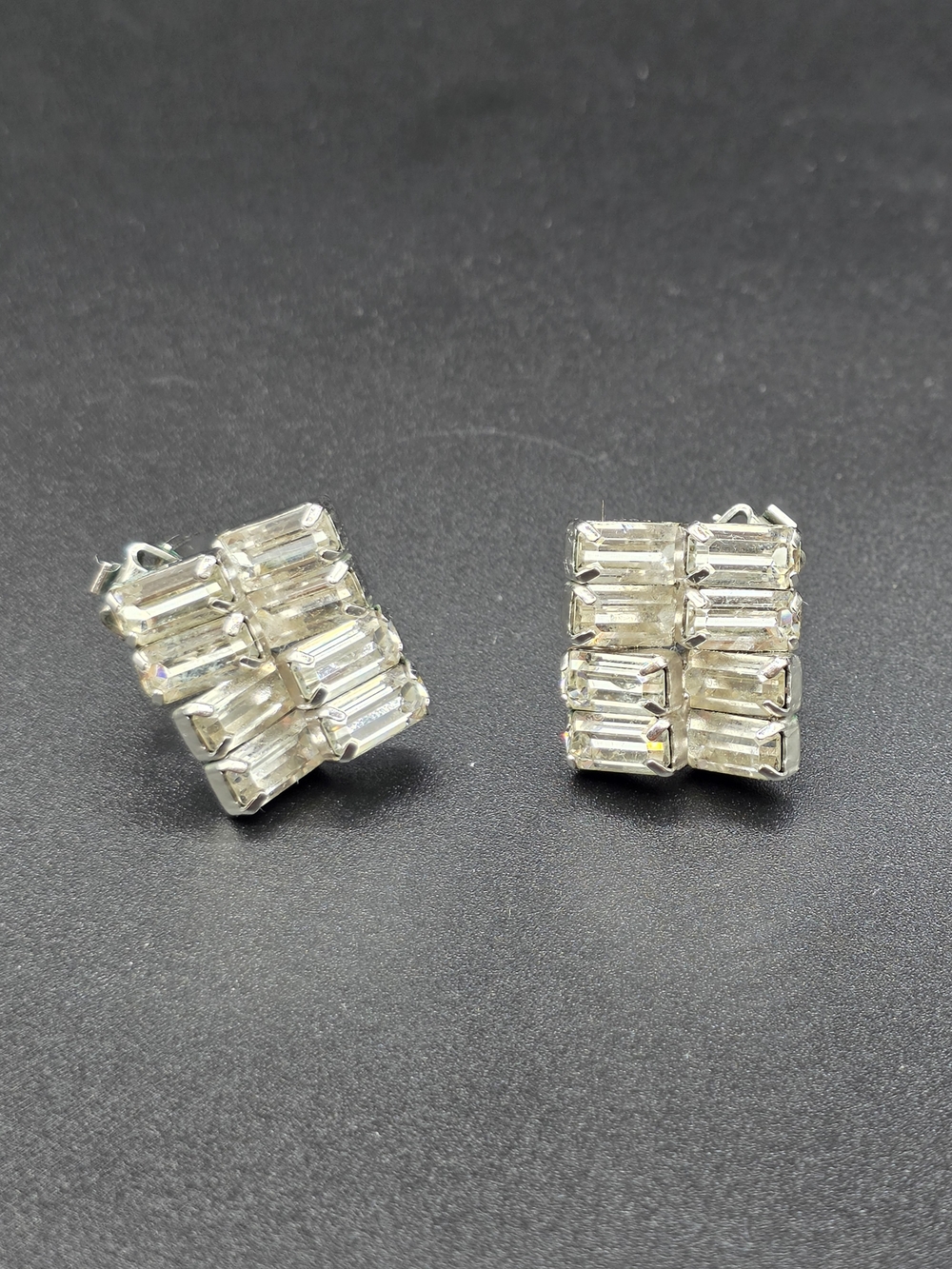 1960's Weiss-Crystal Cluster Silver-Tone Stud Earrings - Clear